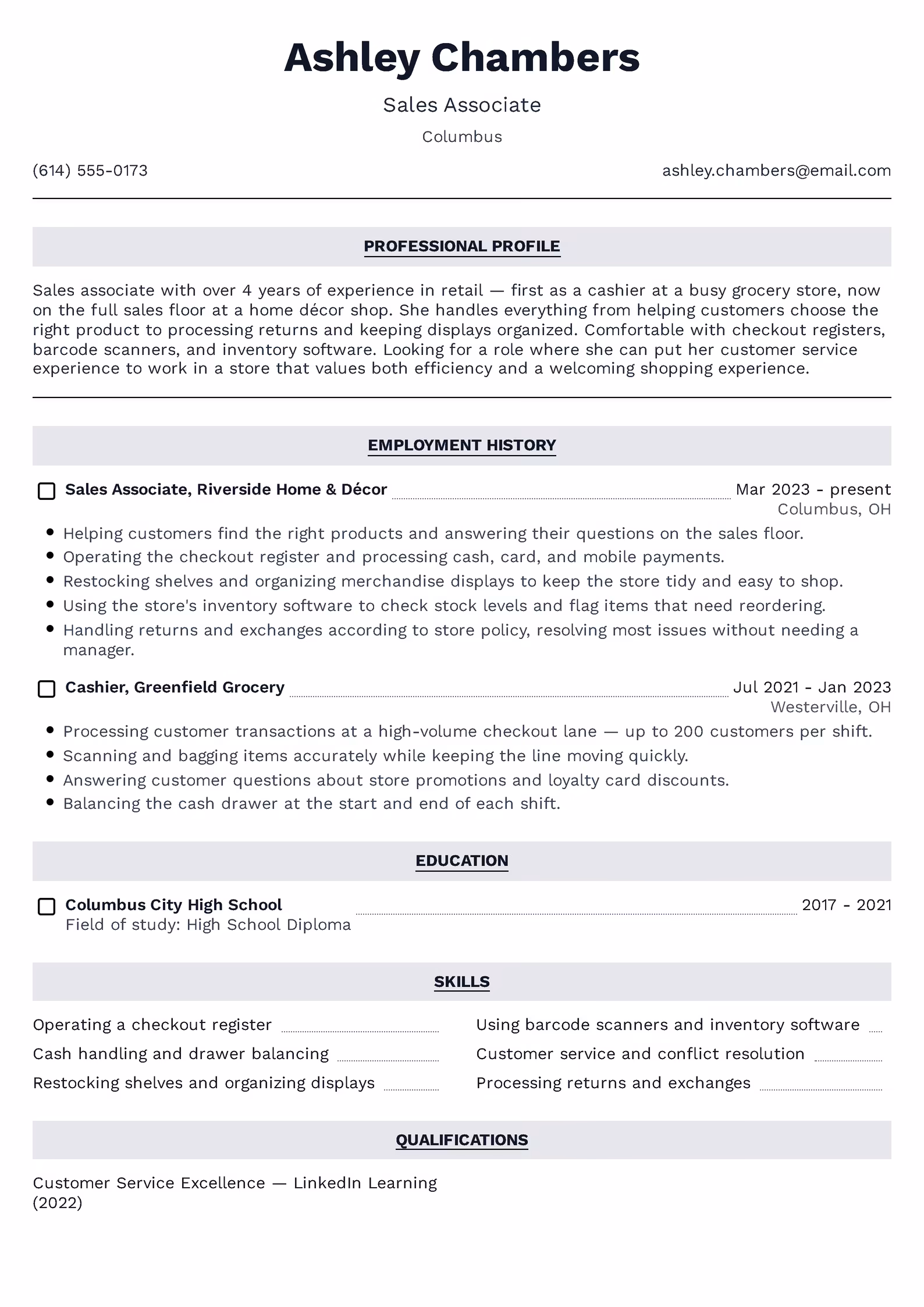 Wzór CV — Sales Assistant