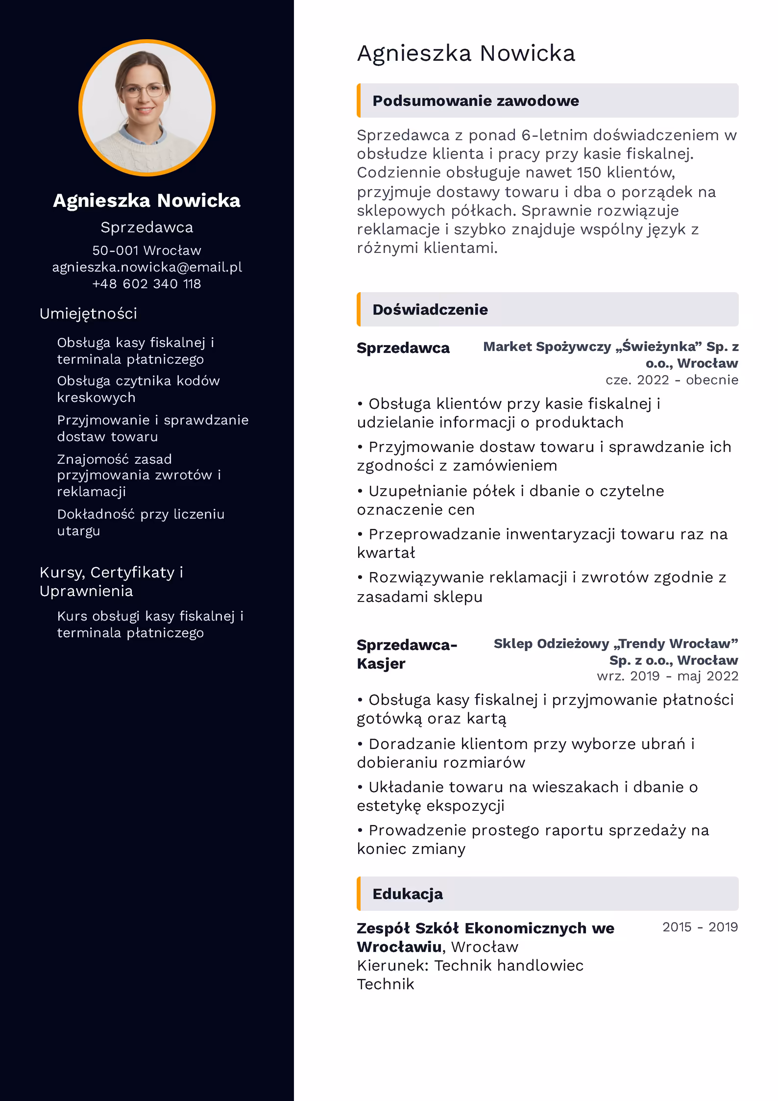 Wzór CV — Sprzedawca